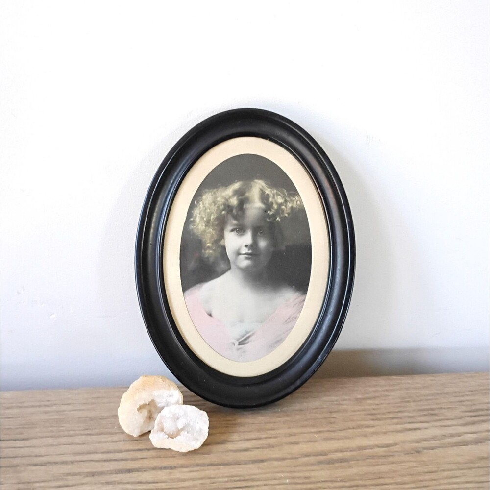 Antique Oval Framed Portrait Young Girl Picture Hand Colored Photograph